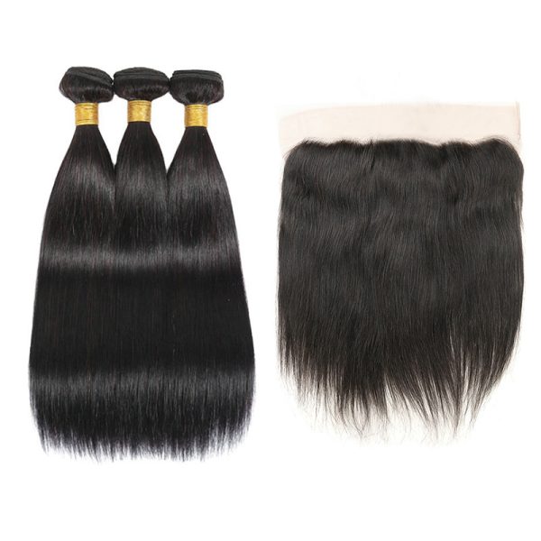 brazilian straight hair 3 bundles with frontal Natural Brazilian Straight Human Hair 3 Bundles with Frontal 13x4