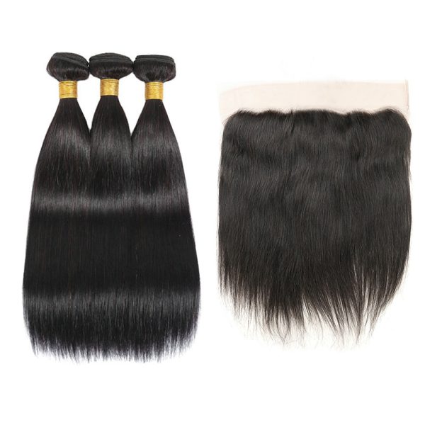 Cheveux raides brésiliens 3 paquets avec frontal Cheveux naturels brésiliens raides naturels 3 paquets avec frontal 13x4